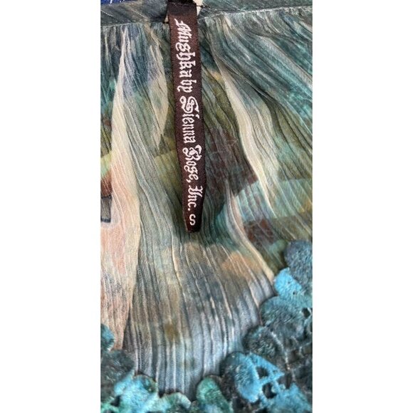 Mushka By Sienna Rose Sheer Floral Animal Print Split Lace Neck Short Sleeve Top - Picture 6 of 6